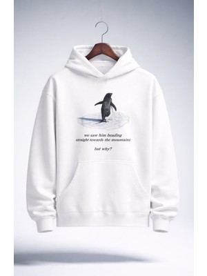 Fuddy Moda Unisex Oversize But Why Nihilist Yalnız Penguen Baskılı Kapüşonlu Sweatshirt
