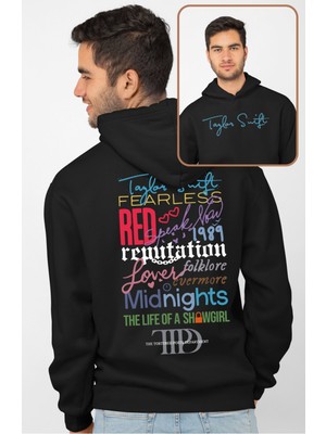 Fuddy Moda Unisex Taylor Albümler Sırt Baskılı Kapüşonlu Sweatshirt, Oversize Taylor Swift Temalı Hoodie