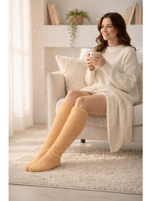 Be Active Wellsoft Peluş Diz Üstü Ev Çorabı | Çift Taraflı Ultra Yumuşak Uyku & Panduf Çorap