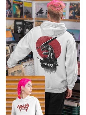 Fuddy Moda Berserk Guts Sırt Baskılı Kapüşonlu Sweatshirt, Unisex Oversize Anime Baskılı Hoodie