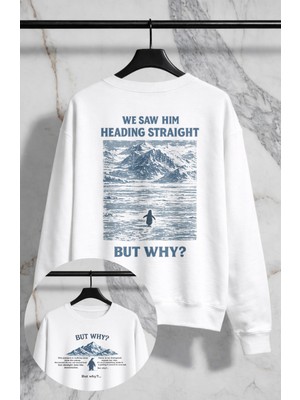Fuddy Moda Oversize Unisex But Why Nihilist Penguen Hikayesi Sırt Baskılı Bisiklet Yaka Kapüşonsuz Sweatshirt