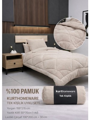 Kurt Homeware %100 Pamuk Çift taraflı Wellsoft Peluş Kışlık Yorgan Yastık kılıfı ve Lastikli Çarşaf