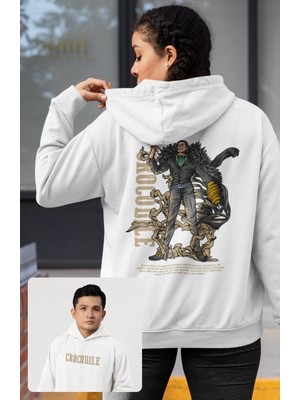 Fuddy Moda Oversize Crocodile Sırt Baskılı Kapüşonlu Sweatshirt, Unisex One Piece Temalı Anime Hoodie
