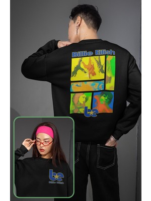 Fuddy Moda Unisex Oversize Be Logo Retro Billie Eilish Sırt Baskılı Bisiklet Yaka Kapüşonsuz Sweatshirt