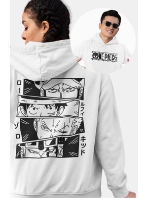 Fuddy Moda Oversize One Piece Karakterleri Sırt Baskılı Kapüşonlu Sweatshirt, Unisex Anime Temalı Hoodie