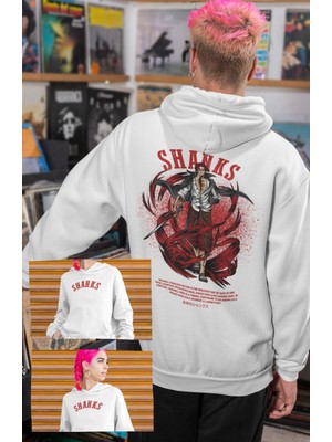 Fuddy Moda Oversize Shanks Sırt Baskılı Kapüşonlu Sweatshirt, Unisex One Piece Temalı Anime Hoodie