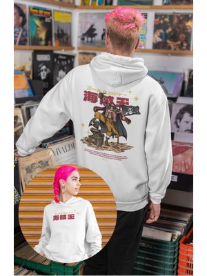 Fuddy Moda Oversize Gol D. Roger Sırt Baskılı Kapüşonlu Sweatshirt, Unisex One Piece Temalı Anime Hoodie
