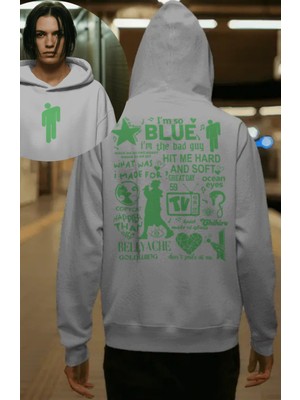 Fuddy Moda Unisex Albümler ve Şarkılar Sırt Baskılı Kapüşonlu Sweatshirt, Oversize Billie Eilish Temalı Hoodie