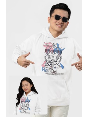 Fuddy Moda Unisex Rem Ram Baskılı Kapüşonlu Sweatshirt, Oversize Re:zero Anime Temalı Hoodie