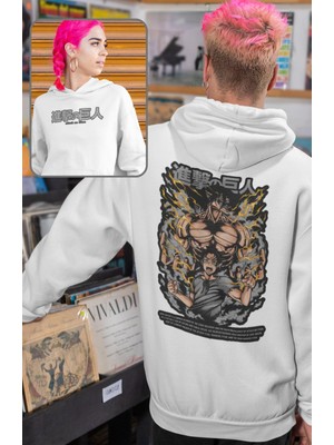 Fuddy Moda Oversize Aot Eren Sırt Baskılı Kapüşonlu Sweatshirt, Unisex Attack On Titan Anime Temalı Hoodie