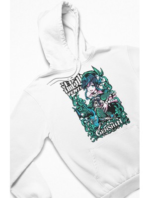 Fuddy Moda Unisex Venti Oyun Character Baskılı Kapüşonlu Sweatshirt, Oversize Gneshiin Impact Baskılı Hoodie