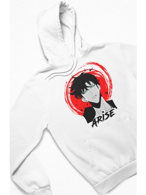 Fuddy Moda Unisex Arise Yazılı Kapüşonlu Sweatshirt, Oversize Solo Leveling Anime Temalı Hoodie