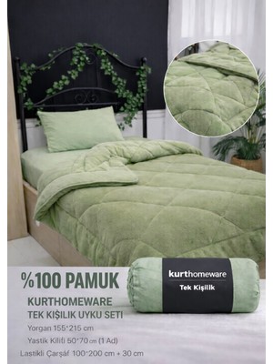 Kurt Homeware %100 Pamuk Çift taraflı Wellsoft Peluş Kışlık Yorgan Yastık kılıfı ve Lastikli Çarşaf
