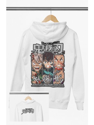 Fuddy Moda Oversize Demon Slayer Pillars Sırt Baskılı Kapüşonlu Sweatshirt, Unisex Anime Temalı Hoodie