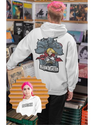 Fuddy Moda Oversize Fullmetal Alchemist Sırt Baskılı Kapüşonlu Sweatshirt, Unisex Anime Temalı Hoodie