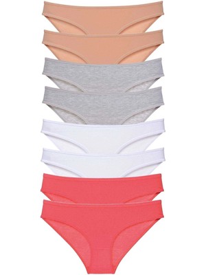 Beruflic 8 Adet Süper Eko Set Likralı Kadın Slip Külot Ten Gri Beyaz Fuşya
