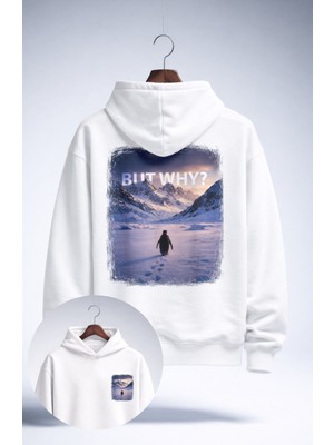 Fuddy Moda Unisex Oversize But Why Nihilist Yanlız Penguen Sırt Baskılı Kapüşonlu Sweatshirt