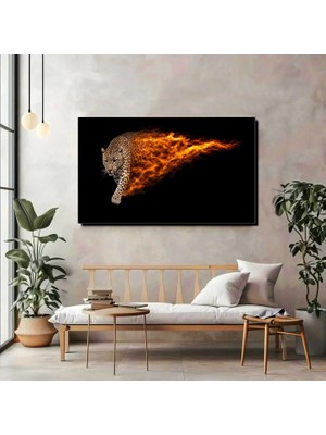 Alevli Leopar – Modern Minimal Siyah Kanvas Tablo / Luxury Duvar Dekoru