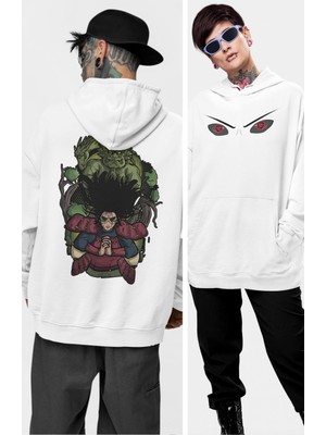 Fuddy Moda Oversize Uchiha Madara Eye Sırt Baskılı Kapüşonlu Sweatshirt, Unisex Naruto Anime Temalı Hoodie
