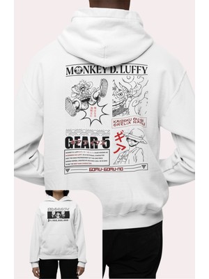 Fuddy Moda One Piece Luffy Gear 5 Sırt Baskılı Kapüşonlu Sweatshirt, Unisex Oversize Anime Baskılı Hoodie
