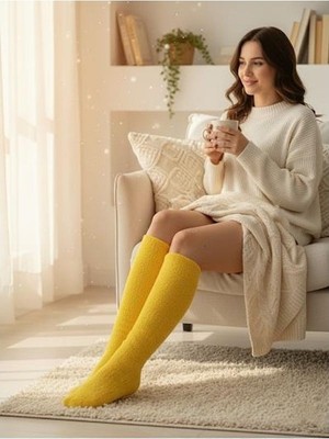 Be Active Wellsoft Peluş Diz Üstü Ev Çorabı | Çift Taraflı Ultra Yumuşak Uyku & Panduf Çorap