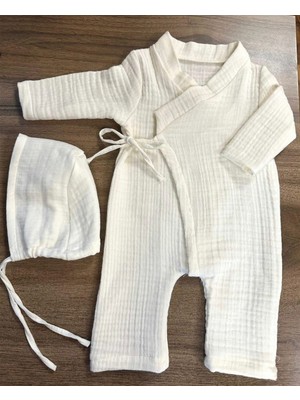 Minik Adımlar Minik Adımlar 4 Kat Müslin Bebek Yandan Bağlamalı Tulum Seti