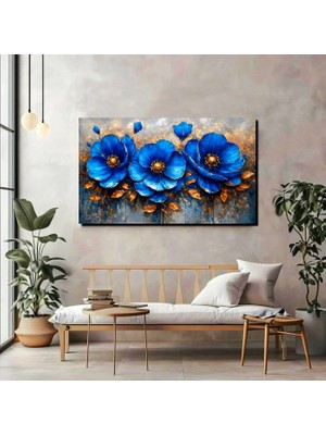 Mavi Çiçek 3D Efektli Kanvas Tablo – Modern & Lüks Duvar Dekoru