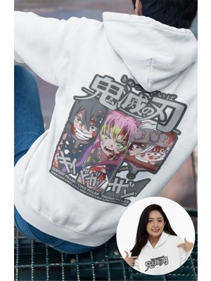 Fuddy Moda Oversize Ds Hashiramas Sırt Baskılı Kapüşonlu Sweatshirt, Unisex Demon Slayer Anime Temalı Hoodie