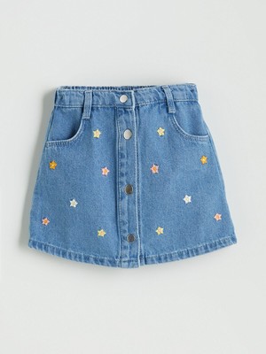 Lc Waikiki Yeni Sezon Beli Lastikli Nakışlı Kız Çocuk Jean Etek