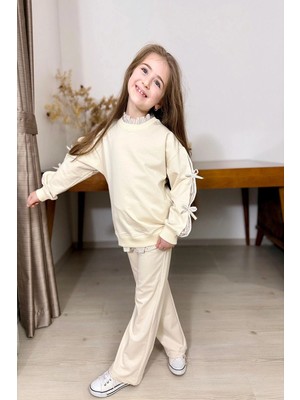 Koçak Kids Gömlek Desenli Krem Rengi Kız Çocuk Takım
