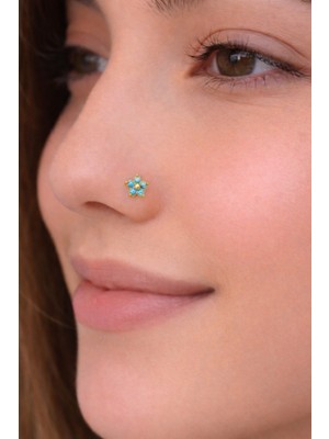 Sacce Scarves & Accessories 925 Ayar Gümüş Taşlı Firuze Mavi Renkli Çiçek Hızma Gold