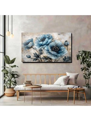 Soft Mavi Çiçek Desenli Kanvas Tablo – Modern Duvar Dekoru