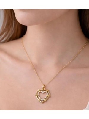 Septemmart Gold Renk Işıltılı Zirkon Taşlı Kalp Figürlü Minimal Kolye