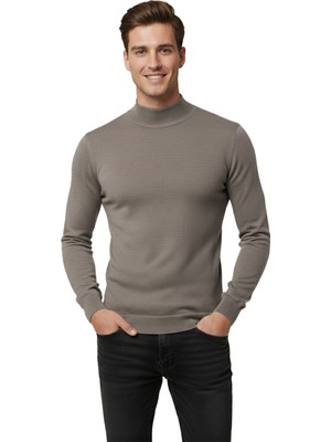 Deepsea Vizon Slim Fit Yarım Balıkçı Yaka Likralı Ince Triko Erkek Yarım Boğazlı Kazak 2505502