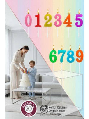 Transformacion Renkli Rakamlı Doğum Günü Pastası Mum Seti - 20 Adet Premium Tasarım Mum 722766