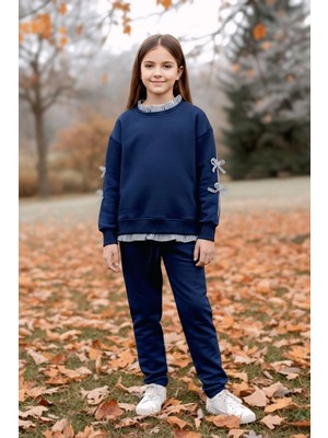 Koçak Kids Gömlek Desenli Lacivert Renk Kız Çocuk Takım