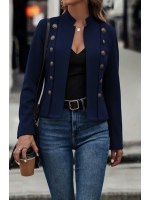 Etiler Collection Kadın Uzun Kollu Hakim Yaka Yanlardan Düğmeli Kısa Süet Ceket