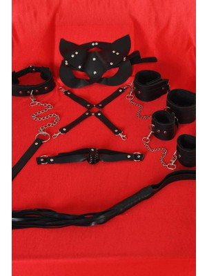 Mulvxbrf BRF02 Siyah Içi Tüğlü Maske,kol,bacak,ağız Topu,kırbaç,tasma Set 700939 (Mulvix)