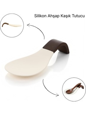 Ahşap Kaşık Tutucu 22 × 10 × 3,9 cm | Akasya + Dayanıklı Silikon, Mutfak Organizer Kaşıklık