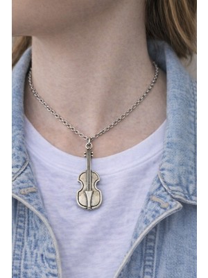 Herşey Nota Vintage Violin – Keman Figürlü Gümüş Renk Unisex Uzun Kolye