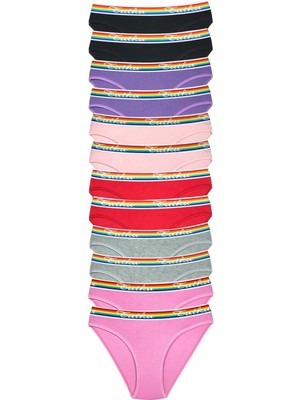 Beruflic 12 Adet Beli Renkli Lastik Pamuklu Kadın Slip Tutku Külot