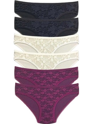 Beruflic 6 Adet Önü Dantelli Transparan Kadın Slip Külot S115