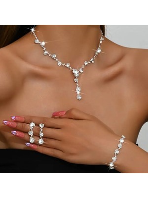 Ümaks Silvers Işıltılı Zarafet 3'lü Taşlı Takı Seti – Kolye, Küpe, Bileklik  Düğün & Özel Gün Şıklığı