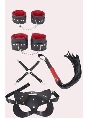 Mulvxbrf BRF02 4 Lü Kol Bacak Kırbaç Maske Orta Tutturucu Deri Set 700418 (Mulvix)