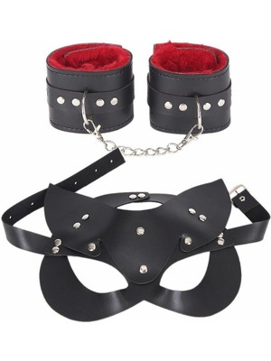 Mulvxbrf BRF02 Maske ve Kelepce Içi Tüğlü Kırmızı Deri Set 700429 (Mulvix)