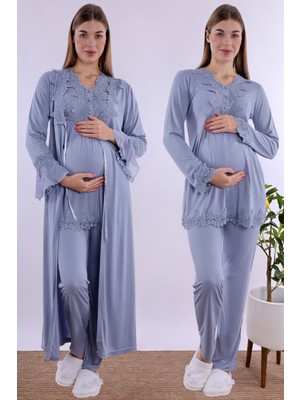 Carpediem Mavi Sabahlıklı Hamile Lohusa Pijama Takımı