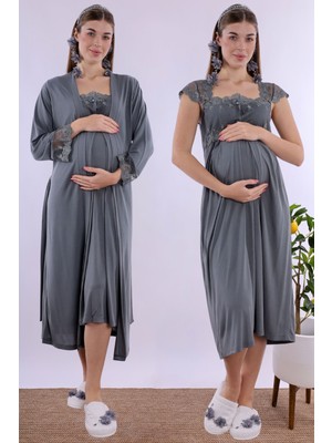 Effortt Füme Sabahlıklı Hamile Lohusa Gecelik Takım