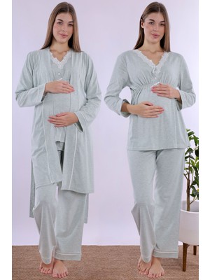Effortt Yeşil Sabahlıklı Hamile Lohusa Pijama Takımı