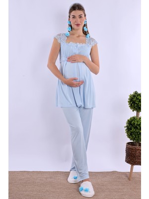 Effortt Mavi Hamile Lohusa Pijama Takımı