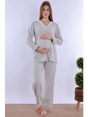 Effortt Açık Gri Hamile Lohusa Pijama Takımı